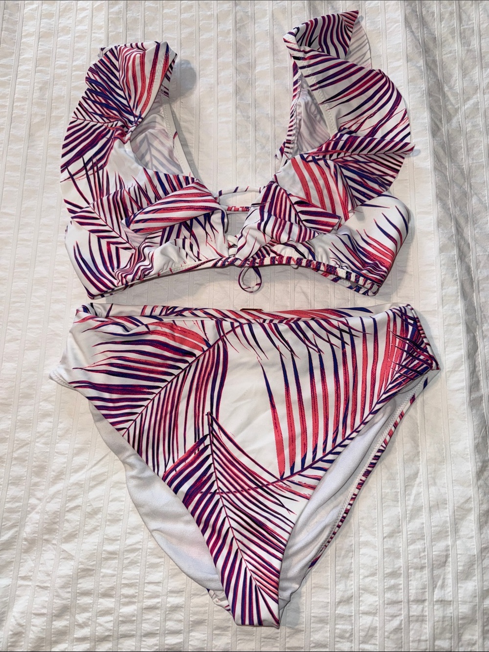 Raisins White Bikini with Pink and Purple Palm Print